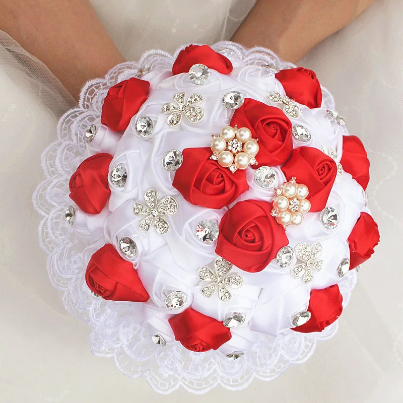 Wifelai-A 1 Pezzo Di Lusso Bianco Rosso Rosa Fiori Spilla Di Pizzo Mazzi Da Sposa Diamanti Punto Decorazione Di Nozze Mazzi W2281