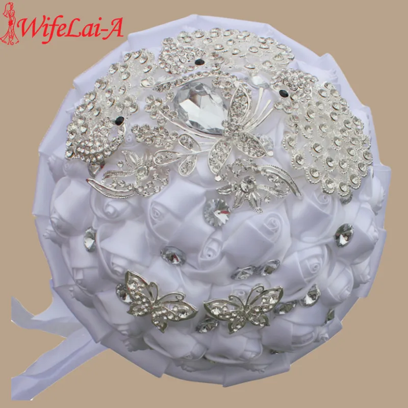 Wifelai-A 1 Pz Avorio Punto Rosa Mazzi Di Nozze Mariage Pavone Pieno Di Diamanti Fiori Di Perle Buque De Noiva Mazzi Di Nozze W290
