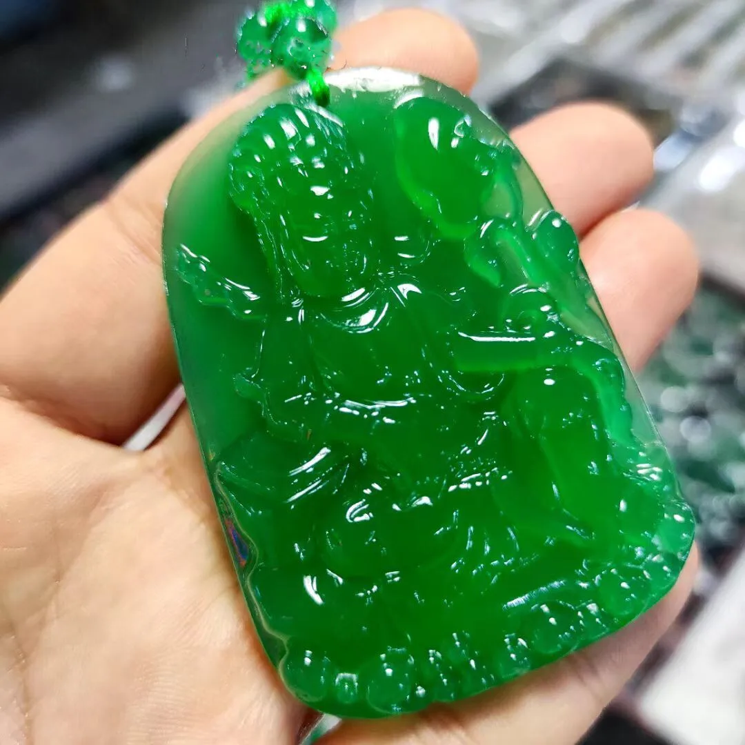 Ciondolo Di Moda Sicuro Da Uomo In Agata Naturale Ad Alta Velocità Chrysoprase Riding Dragon Guanyin