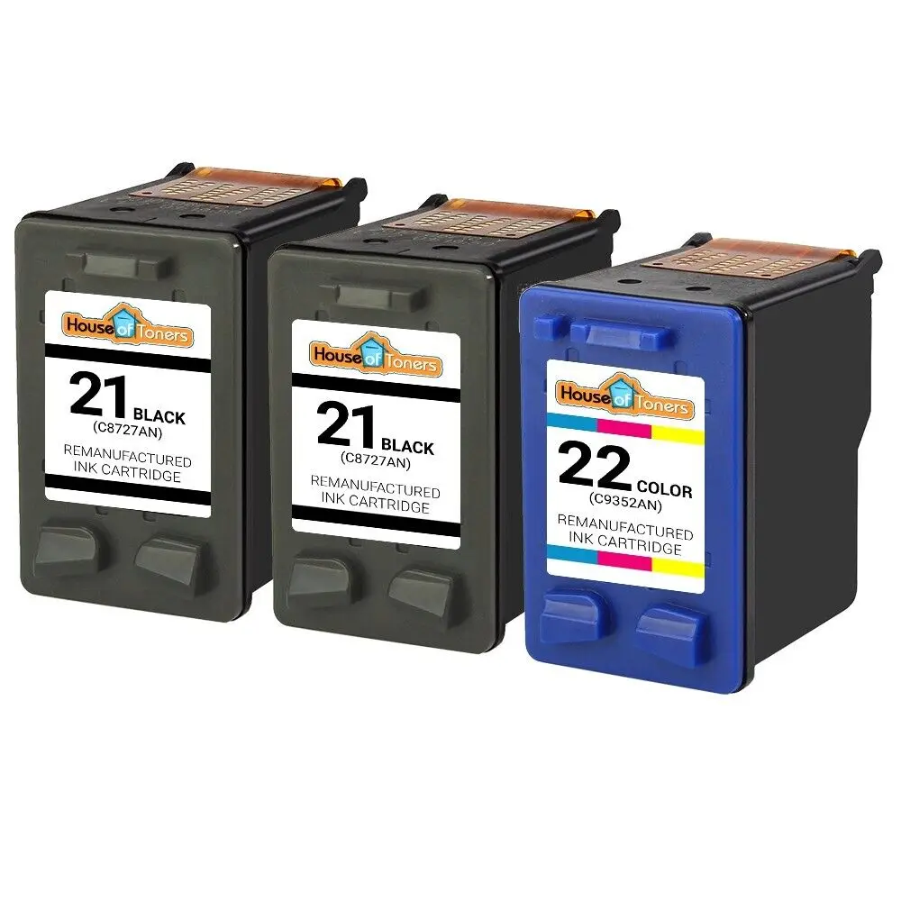 3-Pk Per Hp 21 & 22 Inchiostro Nero/Colore Per Psc 1401 1402 1403 1406 1408 1410 1417