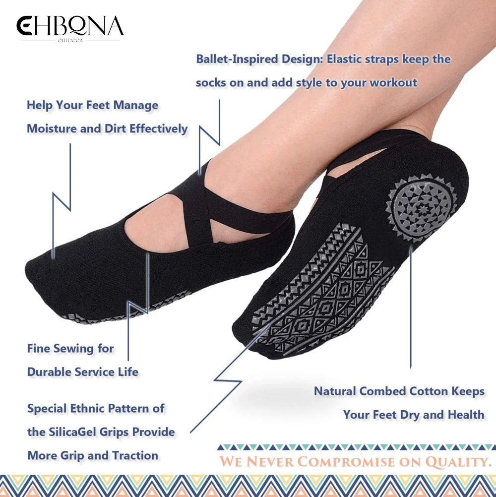 Donne Pure Barre Ballet Dance Allenamento A Piedi Nudi Impugnature Antiscivolo Cinghie Fasciatura Calzino In Cotone Ideale Per Calzini Yoga Pilates