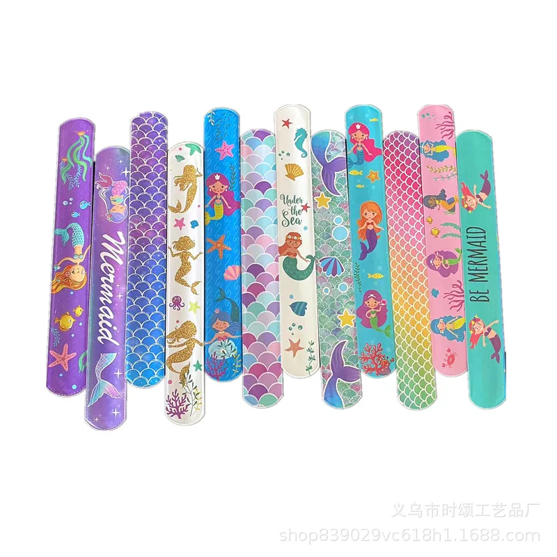 12Pcs Mermaid Girl Slap Bracciali Regali Cartoon Mermaid Party Decoration Kids Girls Happy Little Mermaid Birthday Party Favors