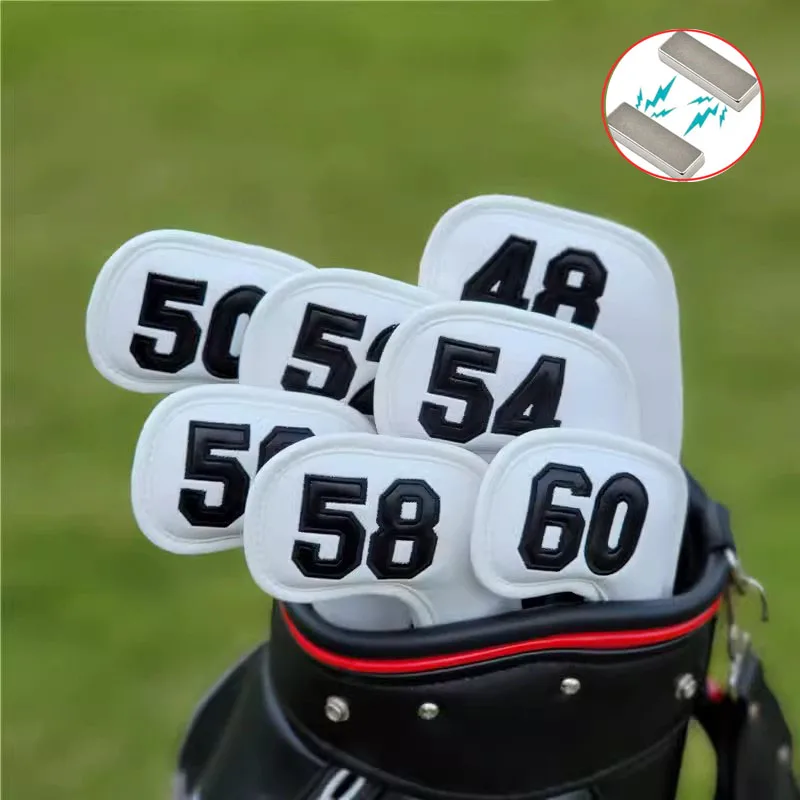 7Pcs Golf Wedge Cover Pu Leather Magnatic Type Numeri Da 48 A 60 Zeppe Club Protector Copricapo Golf Headcover Accessorio Da Golf