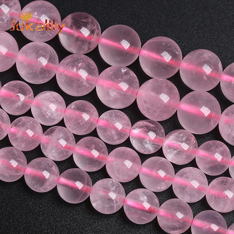 Narural Pink Rose Quartz Crystal Round Loose Stone Beads For Jewelry Making Diy Bracelets Necklace Accessories 4 6 8 10 12Mm 15"