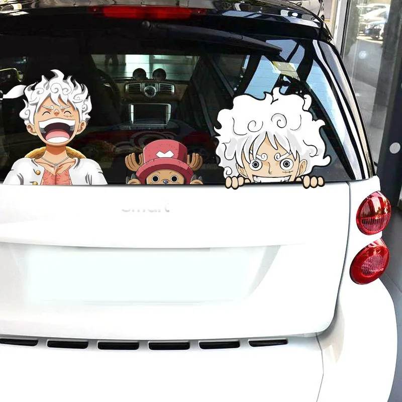 Nuovo One Piece Rufy Sun God Car Sticker Gioco Cartoon Anime Peeking Glass Adesivo Riflettente Per Finestrino Dell'Auto Laptop Hydroflask