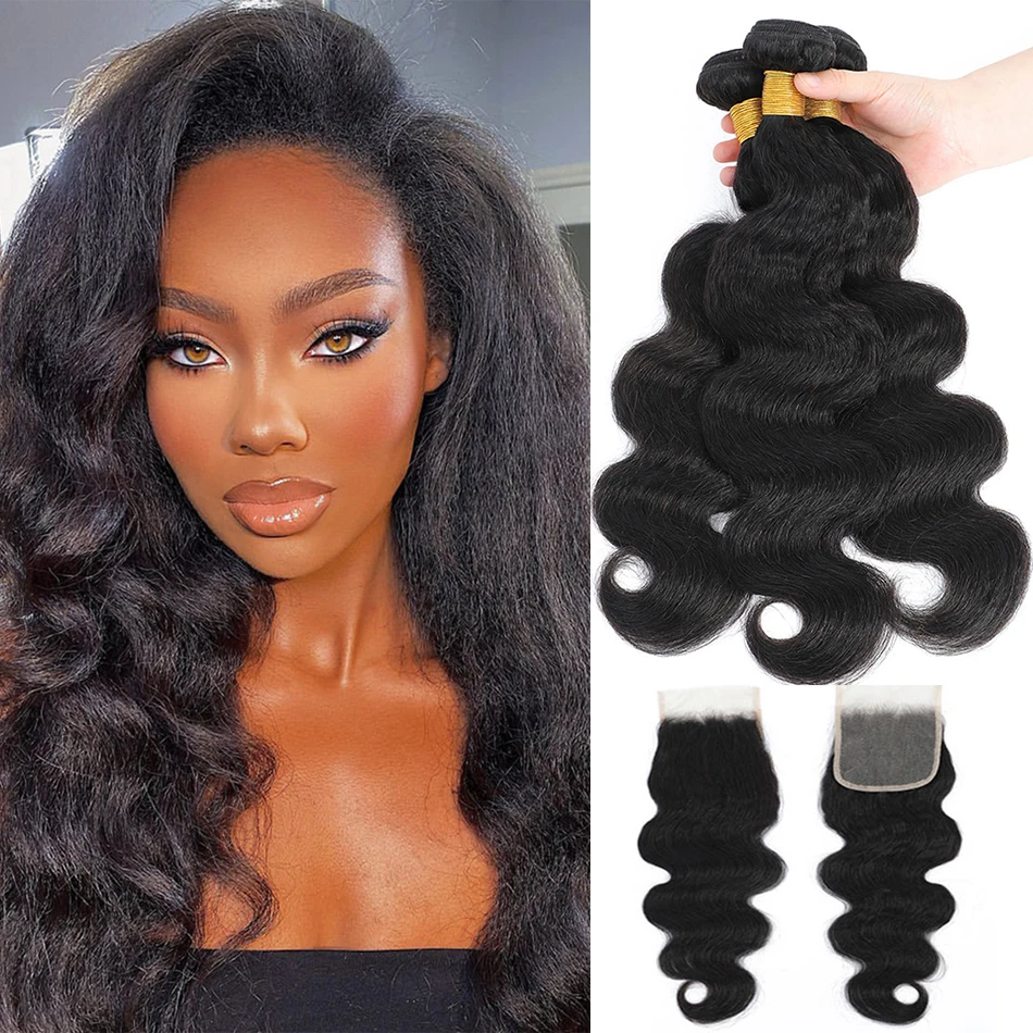Dreamdiana 100% Malaysia Hair Yaki Body Wave Bundles Con Chiusura 4 Pezzi Ombre Kinky Wave Hair Con Chiusura Remy Afro Hair Texture