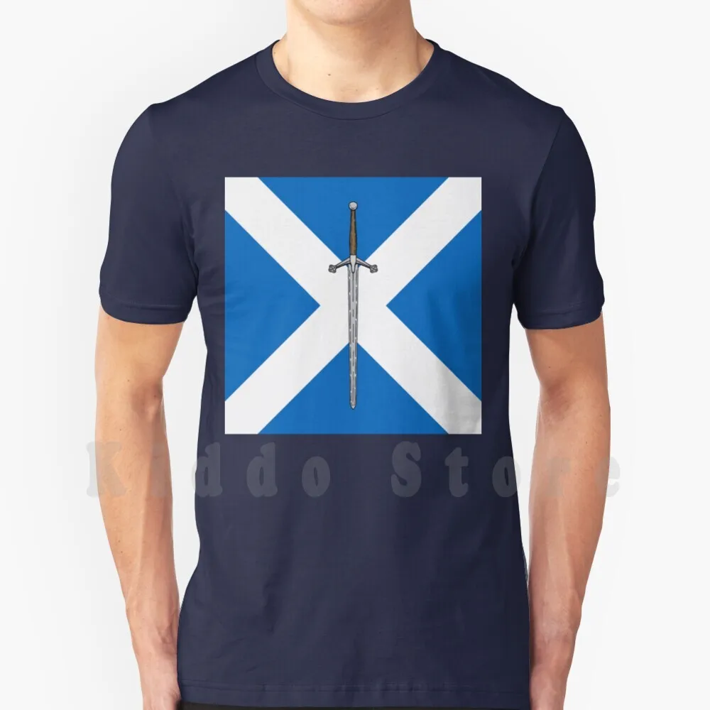 Claymore On Saltire T Shirt Print For Men Cotton New Cool Tee Claymore Scottish Claymore Spada A Due Mani Scozzese A Due Mani
