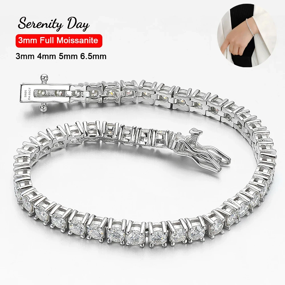 Real D Color 3Mm 4Mm 5Mm 6.5Mm Full Moissanite Tennis Bracciale Per Le Donne S925 Sterling Silver Plate Pt950 Fine Jewelry All'Ingrosso