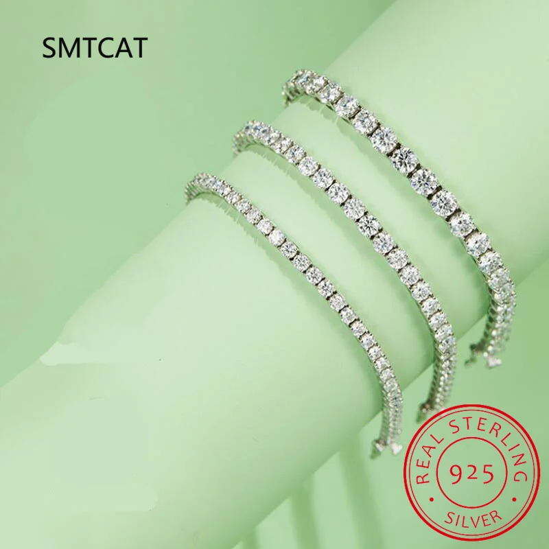 100% 925 Sterling Silver 3/4Mm Real Moissanite Gemstone Bangle Charm Wedding Tennis Chain Bracciale Fine Jewelry All'Ingrosso