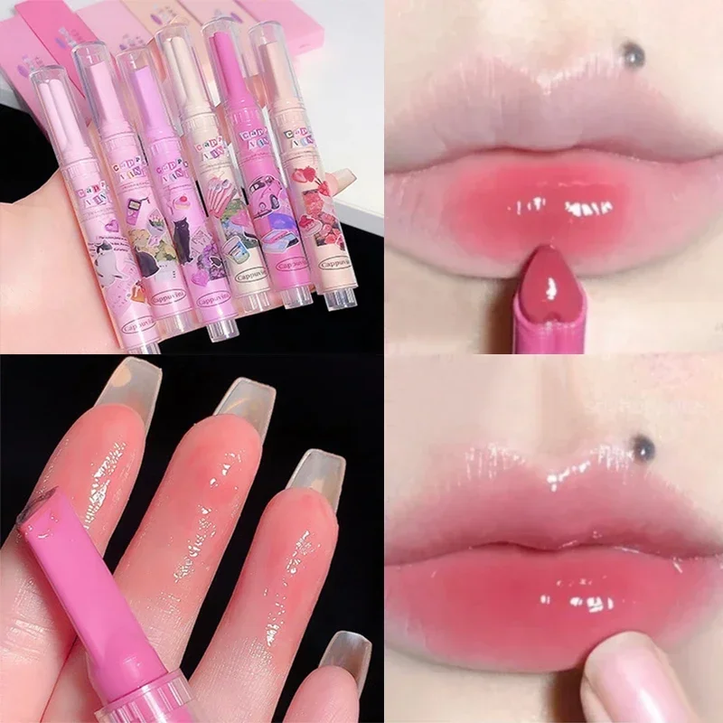 Love Heart Shaped Lipstick Pen Lip Glaze Jelly Mirror Flower Lip Gloss Rossetto Idratante Stick Cosmetici Coreani Trasparenti
