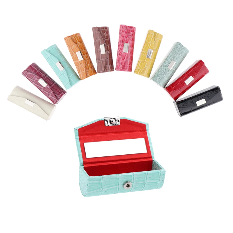 In Pelle Rossetto Case Holder Storage Box Con Specchio Lip Gloss Rossetto Caso Di Caso Di Immagazzinaggio Box Per La Borsa Della Borsa