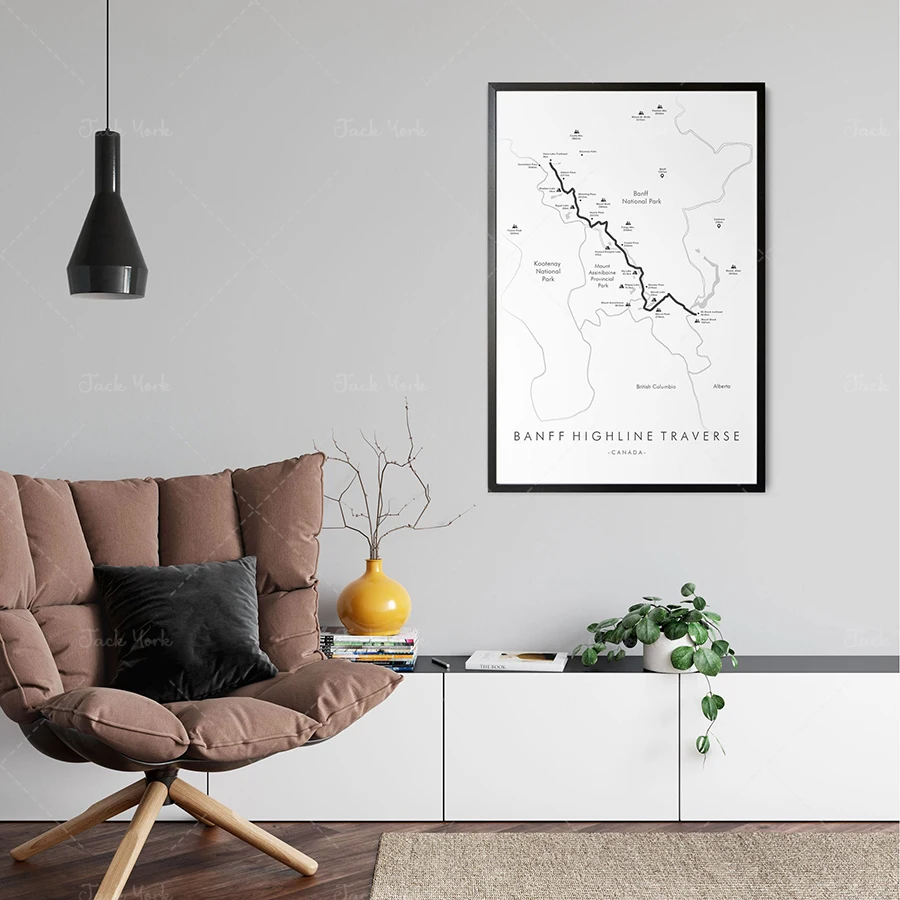 Banff Traverse Mappa Della Traversa | Poster Di Escursionismo Di Banff | Poster Di Rockies Canadese | Escursionismo Canada | Mappa Delle Piste Art