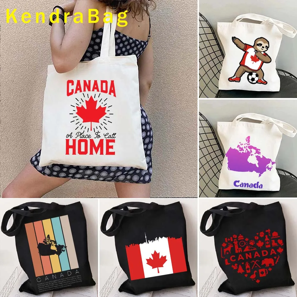Canada Flag Map Ottawa Toronto Canadian Vintage Patriotic Simboli Maple Leaf Canadia Bear Gift Canvas Totes Bags Borse In Cotone