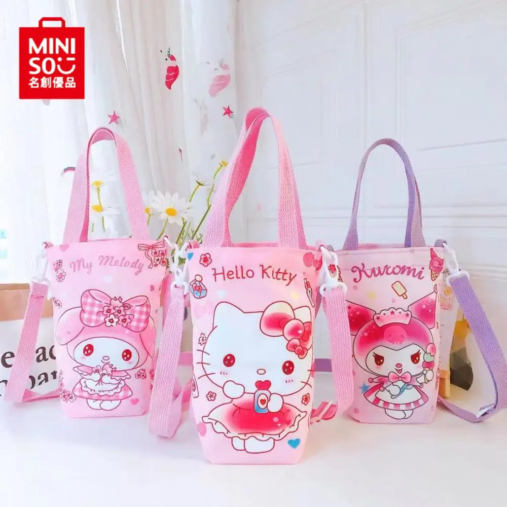 Miniso Sanhos Anime Hello Kitty My Melody Kuromi Cinnamoroll Cartone Animato Giapponese Cute Canvas Water Cup Bag Kawaii Cross-Hand Bag