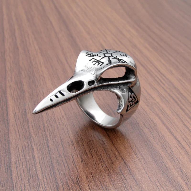 Punk In Acciaio Inossidabile 316L Vegvisir Runes Futhark Rings Colore Argento Nero Viking Raven Ring Odin Nordic Animal Head Jewelry