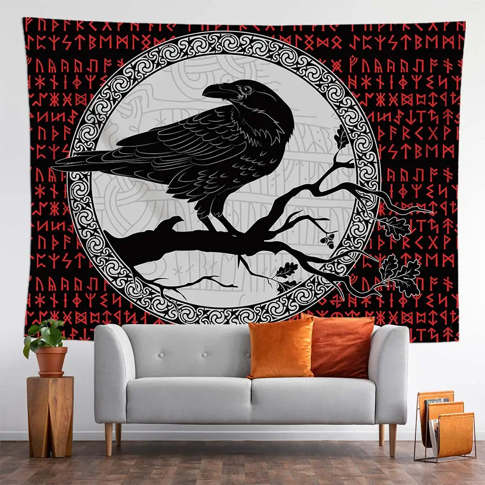 Mystic Viking Meditation Psichedelico Rune Art Arazzo Da Parete Raven Tapiz