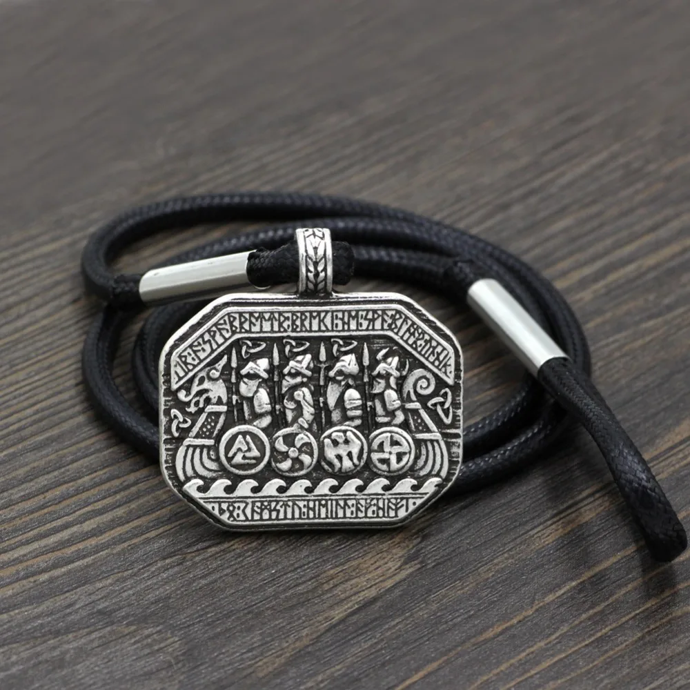 Uomo Viking Warrior On Ship Protection Rune Valknut Raven Simboli Bracciale Vichingo Nave Pirata Guerriero Guerra Amuleto Ciondolo Bracele