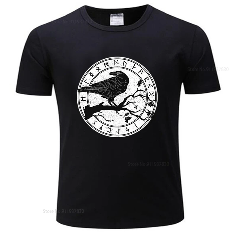 Hot Sale Men Brand T Shirt Summer Cotton Tshirt Raven Of Odin Norse Runes Tattoo T Shirt For Men'S Soft