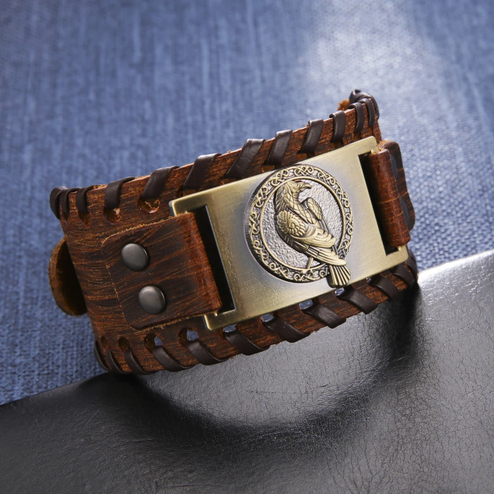 Dadapara Odino Raven Crow Animal Bracciale Celtics Crescent Leather Bangle Mitologia Nordica Amuleto Scandinavo Gioielli Di Halloween