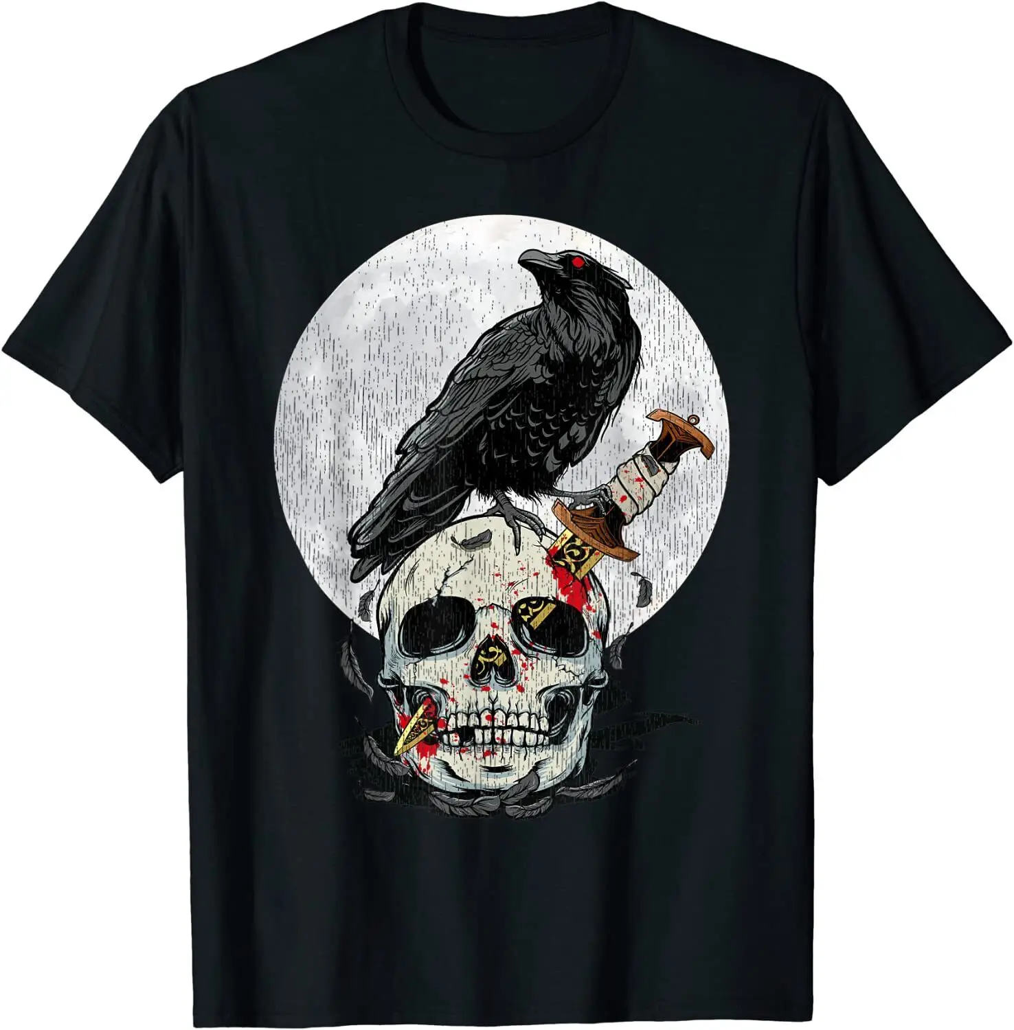 New Limited Bird Lover Vintage Crow Skull Moon Raven Gothic T-Shirt