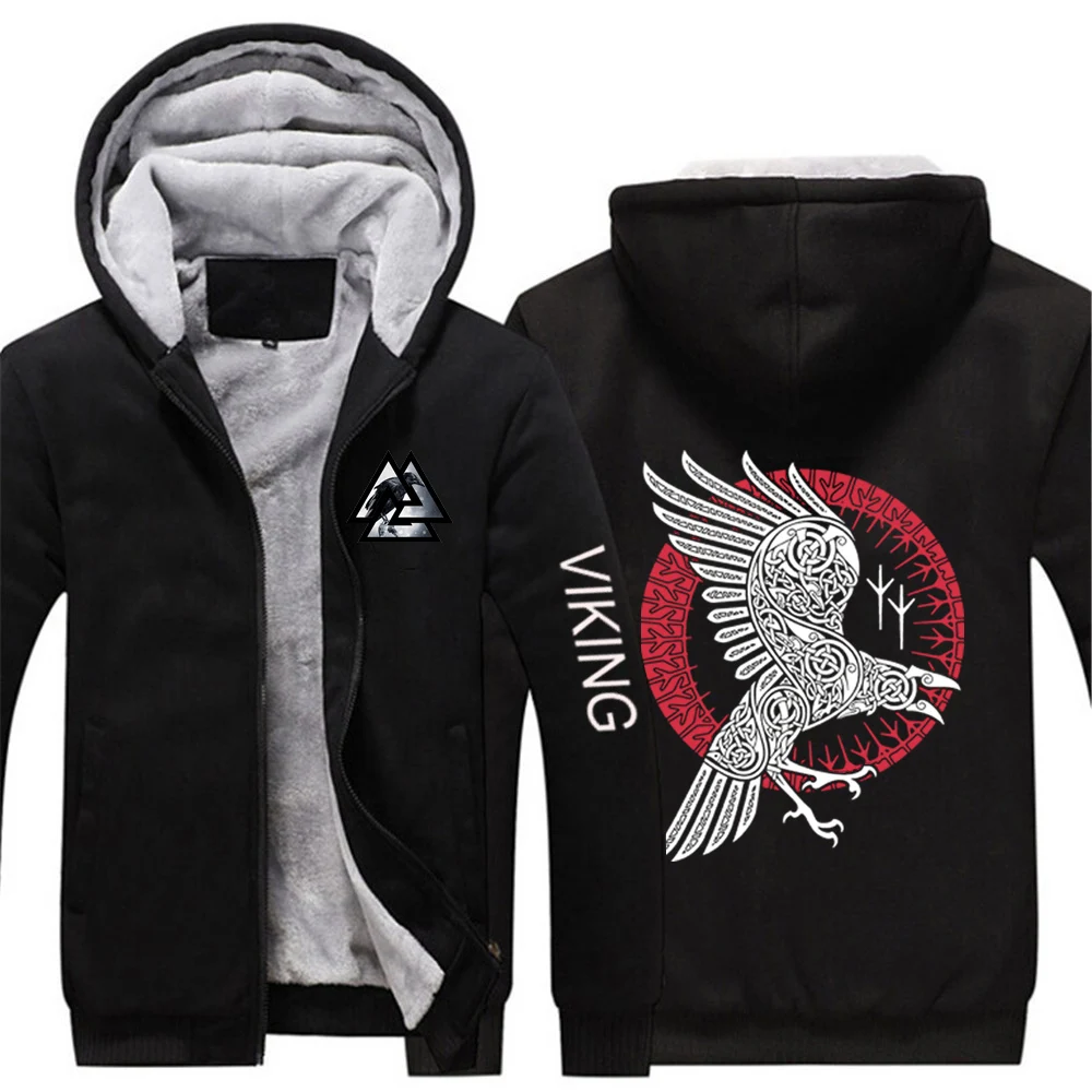 Winter Men Viking Legend Ragnar Raven Brand Print Addensare Jacket Sport Felpe Con Cappuccio Felpa Con Cerniera Tuta College Coat