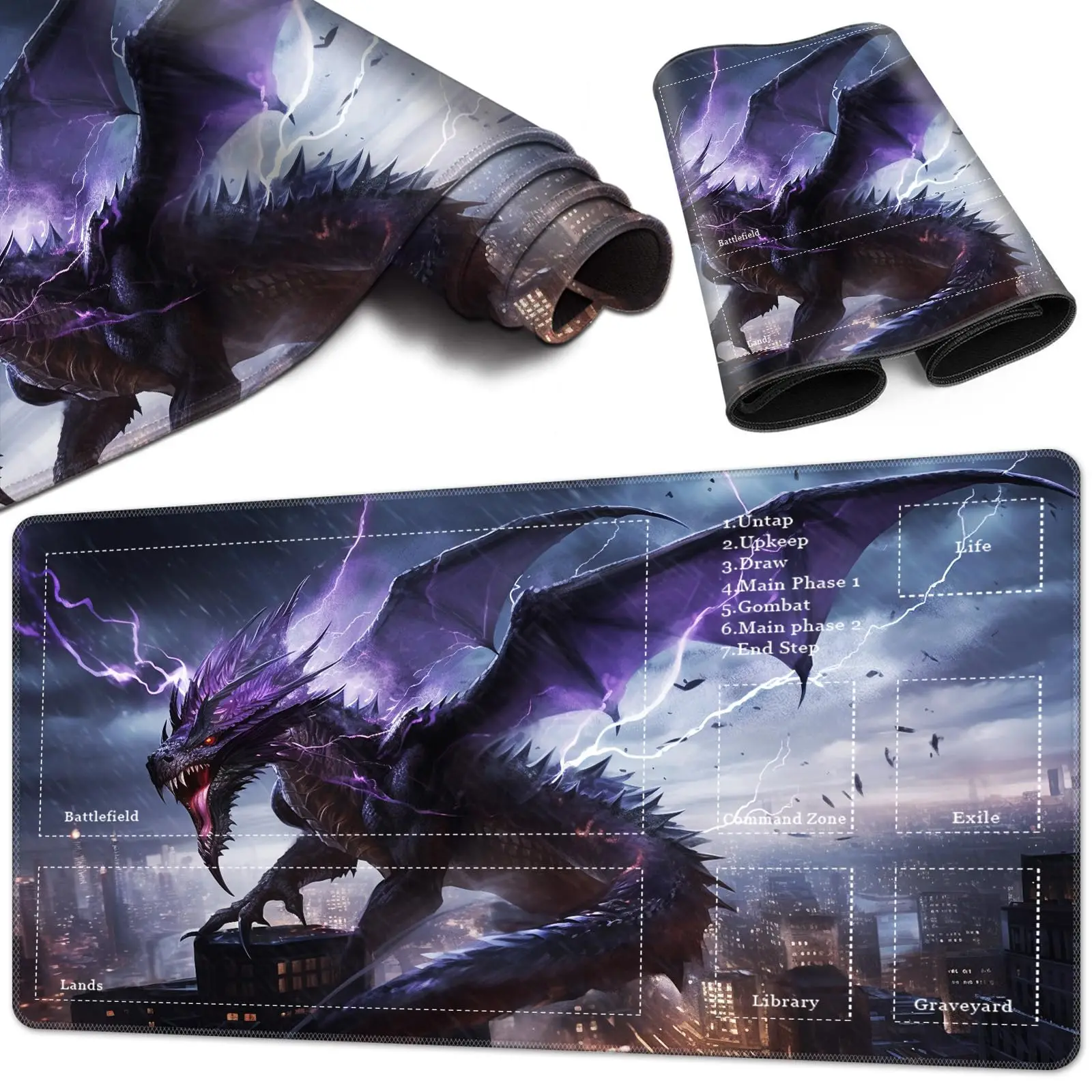 Fantasy Purple Lightning Dragon Card Playmat Per Mtg Trading Card Game Gioco Da Tavolo Con Zone Per Tcg Playmat E Altri Giochi Di Carte
