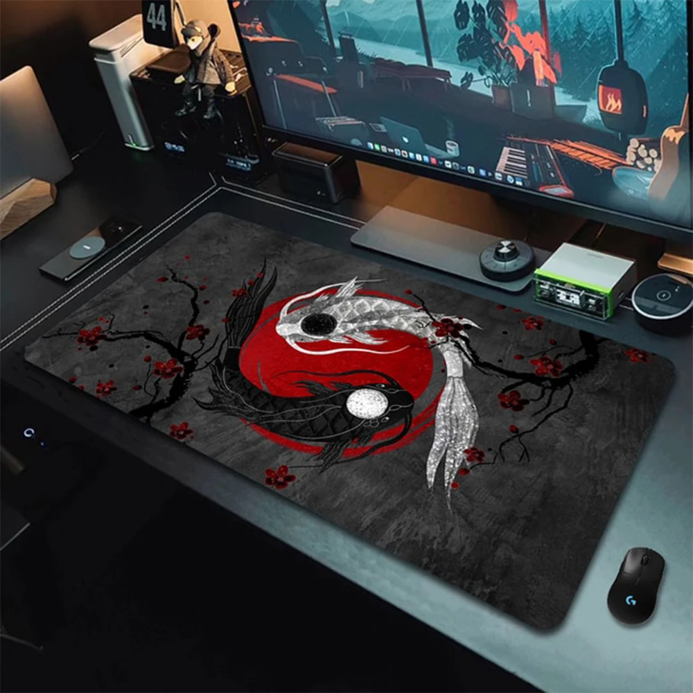 Xxl Mousepad Con Pesce Japan Sakura Gamer Computer Table Large Mouse Pad Art Cherry Blossoms Tastiera Deskmat Accessori Da Gioco