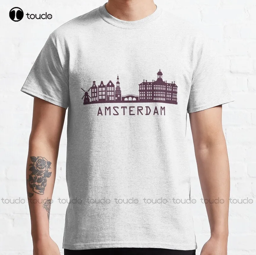 Amsterdam Skyline Holland Amsterdam Amstelveen Classic T-Shirt Bike Shirts For Men Custom Aldult Teen Unisex Fashion Funny New