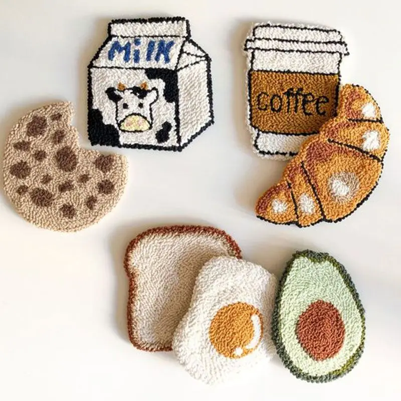 Craft Punch Needle Coasters Kit Easy Wool Poke Magic Needle Ricamo Set Making Tufted Mug Rug Pads Coaster For Adult Beginner
