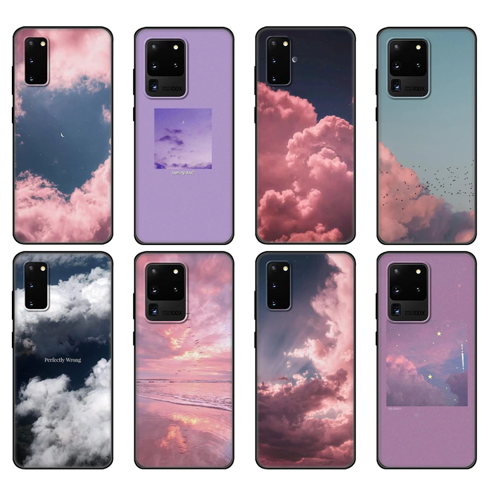 Custodia In Tpu Nero Per Samsung Galaxy S20 /S20 Plus/S20 Ultra/S20 + /S20Fe Cover Posteriore Sweet Sky Pink Cloud Grande Stampa Estetica