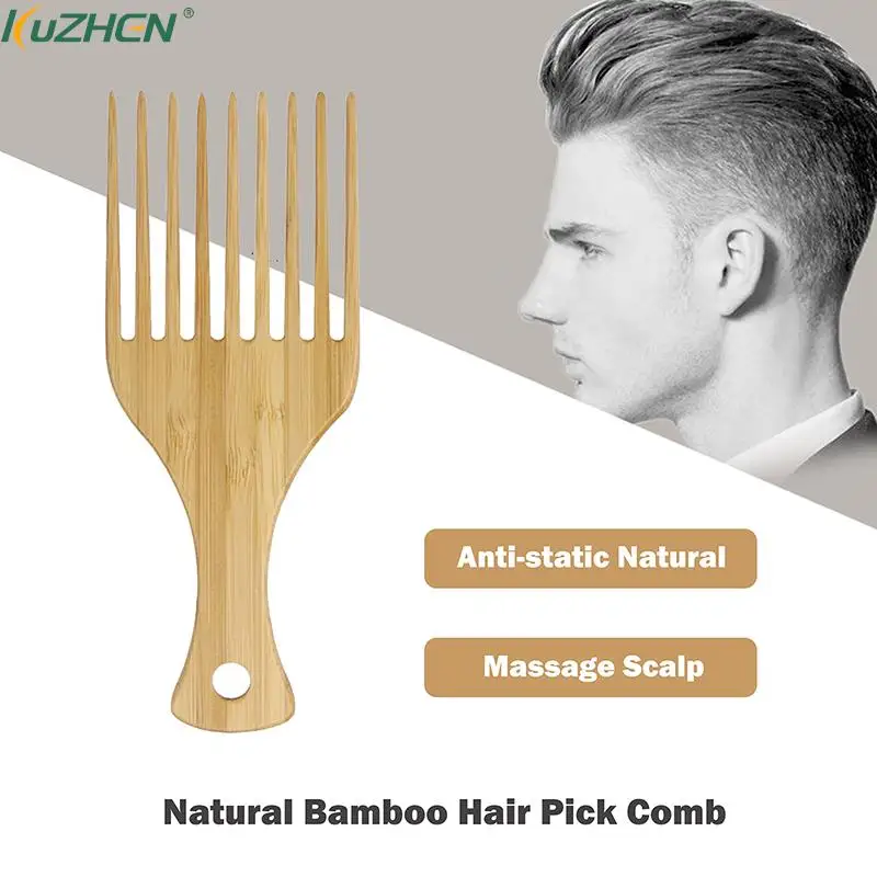 Anti-Static Natural Bamboo/Plastic Hair Pick Comb Scalp Massage Long Tooth Detangling Combs Afro Hair Lift Styling Accessories
