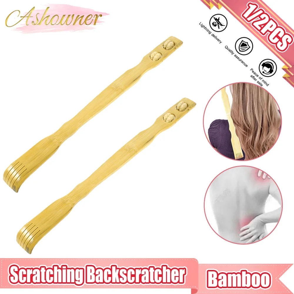 Ashowner Manico Lungo Bamboo Scratcher Massager Back Scratcher Massage Relax Back Relieve Anti-Prurito Home Bamboo Massage Stick