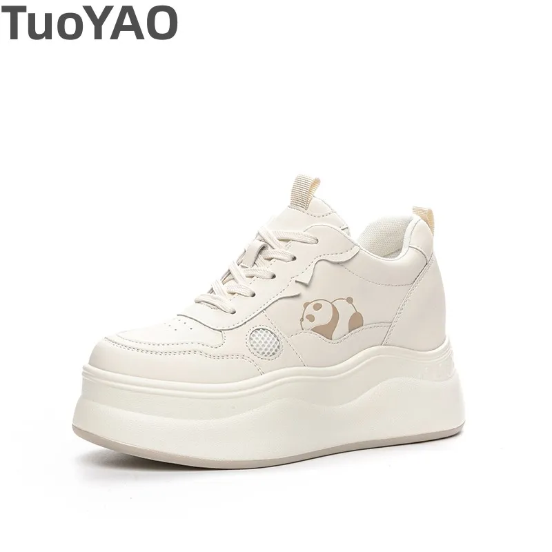 8Cm Décolleté Casual In Vera Pelle Naturale Moda Donna Scarpe Estate Vulcanize Chunky Sneakers Platform Wedge Comfort Colore Misto