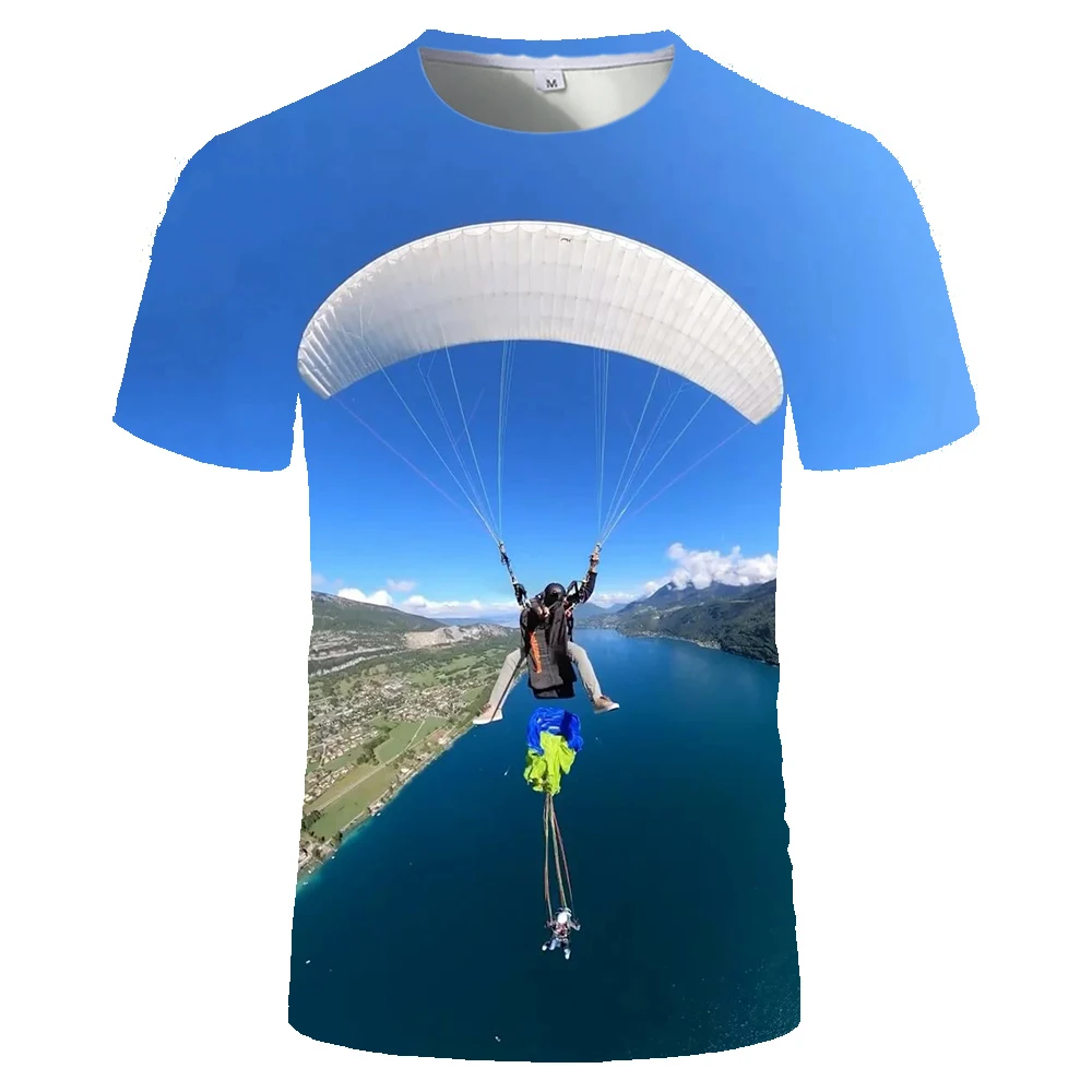 Nieuwe Zomer Korte Mouwen Mannen En Vrouwen T-Shirt Casual Pat Fun Skydiving Fitness Atleet Kleding Licht En Ademend