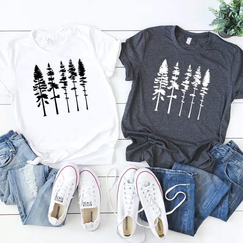 Pine Tree Pine Tree T Shirt Camping Hiking Adventure Nature Lover Gift Outdoors 100% Cotton Short Sleeve Top Tees Drop Shipping