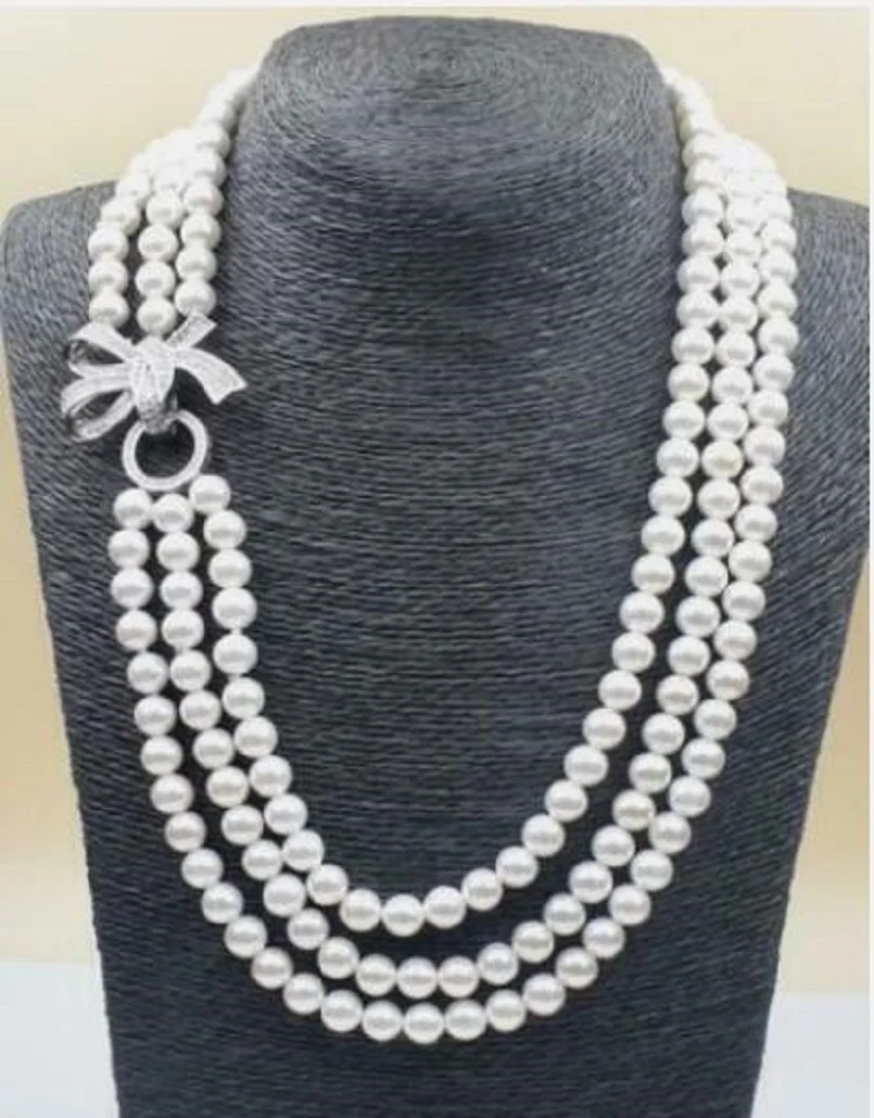 Triple Aaa 7-8Mm True Natural White South China Sea Pearl Collana 20 "925S