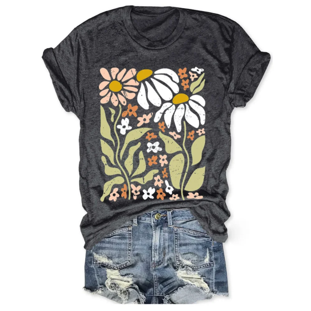 Rheaclots Magliette Stampate Con Natura Floreale Boho Wildflowers Da Donna