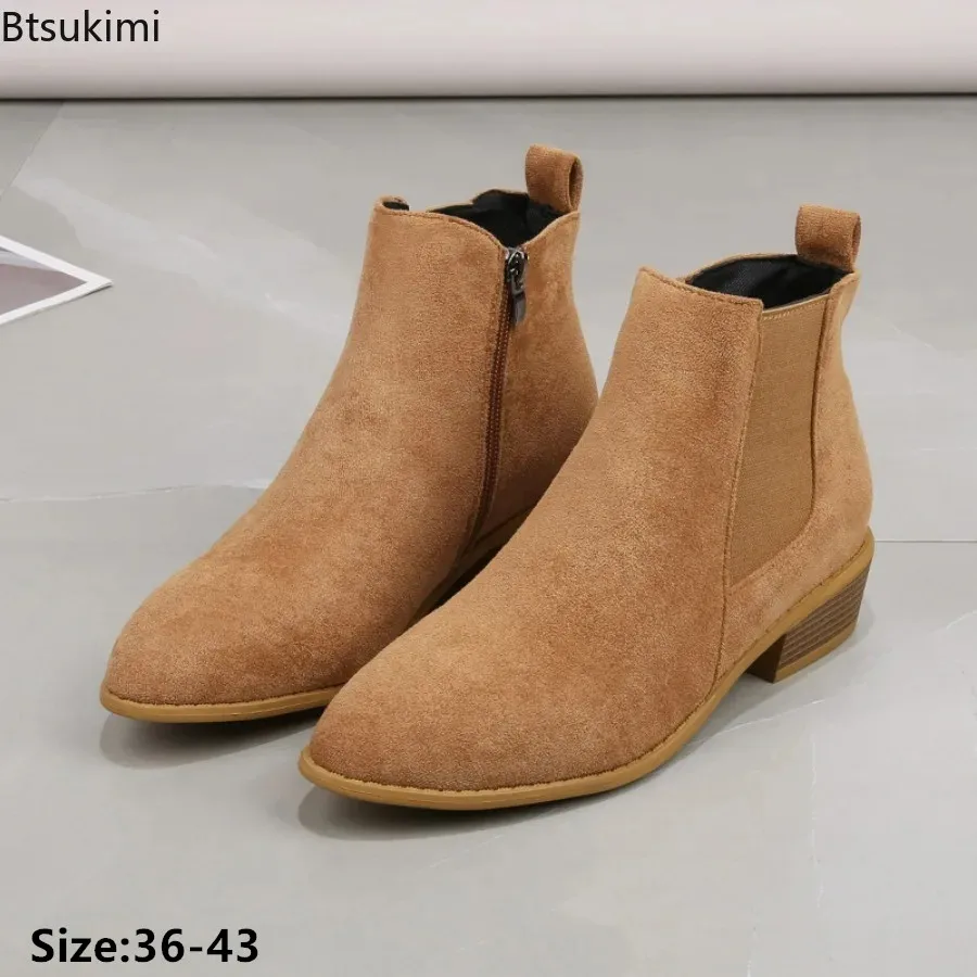2024 Stivaletti Da Donna In Pelle Scamosciata Naturale Eslip-On Flats Short Martin Boots Donna Autunno Inverno Casual Stivaletti Scarpe