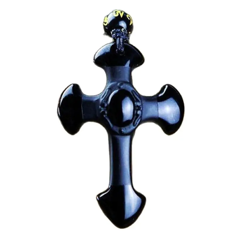 New Fashion Natural Obsidian Pendant Necklace Cross Pendant Jesus Patron Saint