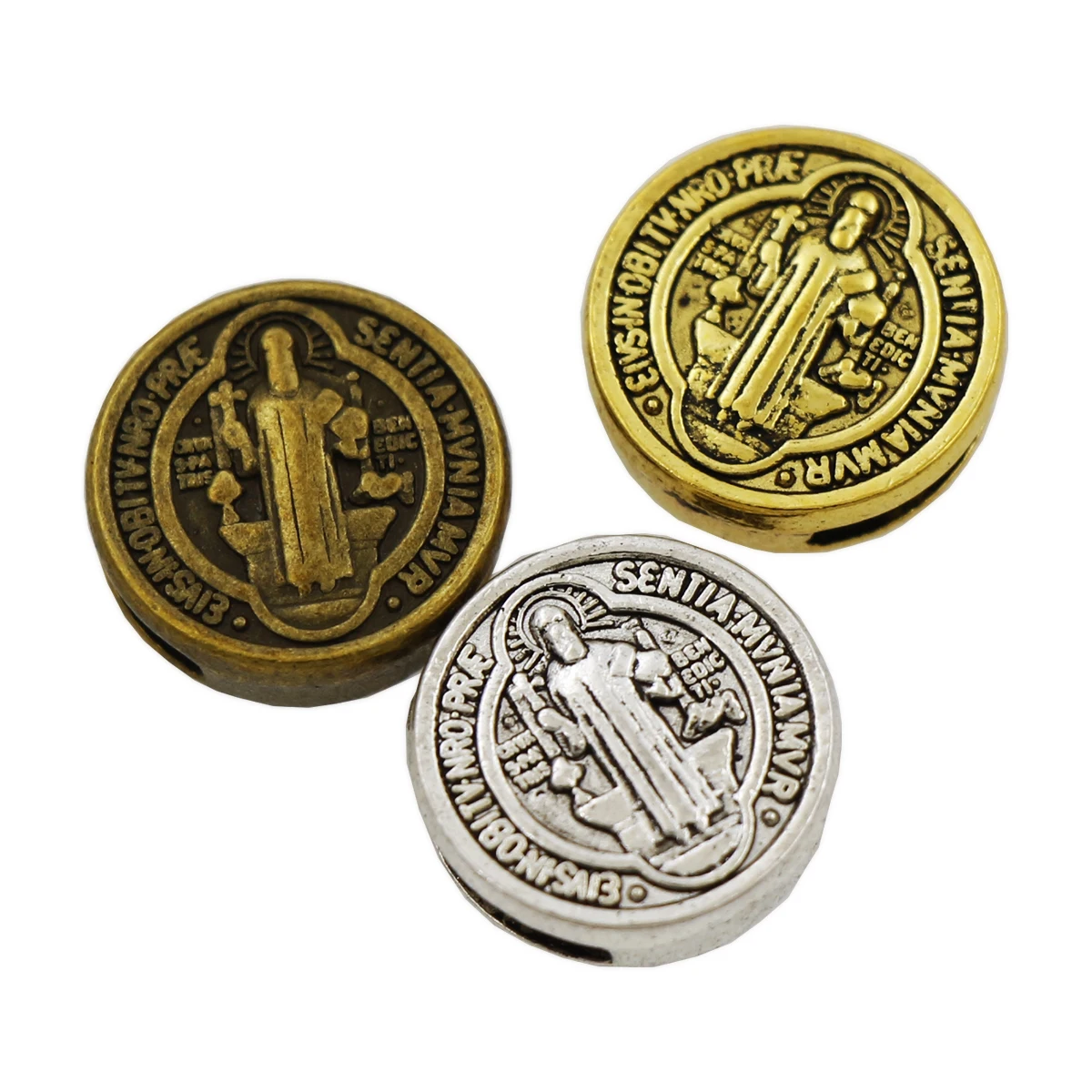 Round Slider Beads Saint St Benedetto Di Nursia Patron Contro Evil Medal Fit Belt Braccialetti Con Cinturino Da Polso L1793 80 Pezzi