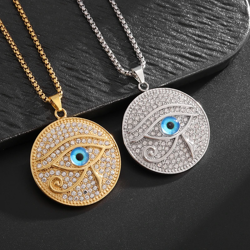 Hip Hop Ice Crystal Zircone Eye Of Horus Ciondolo Evil Eye Collana Uomo Antico Faraone Egiziano Patron Saint Amuleto Gioielli