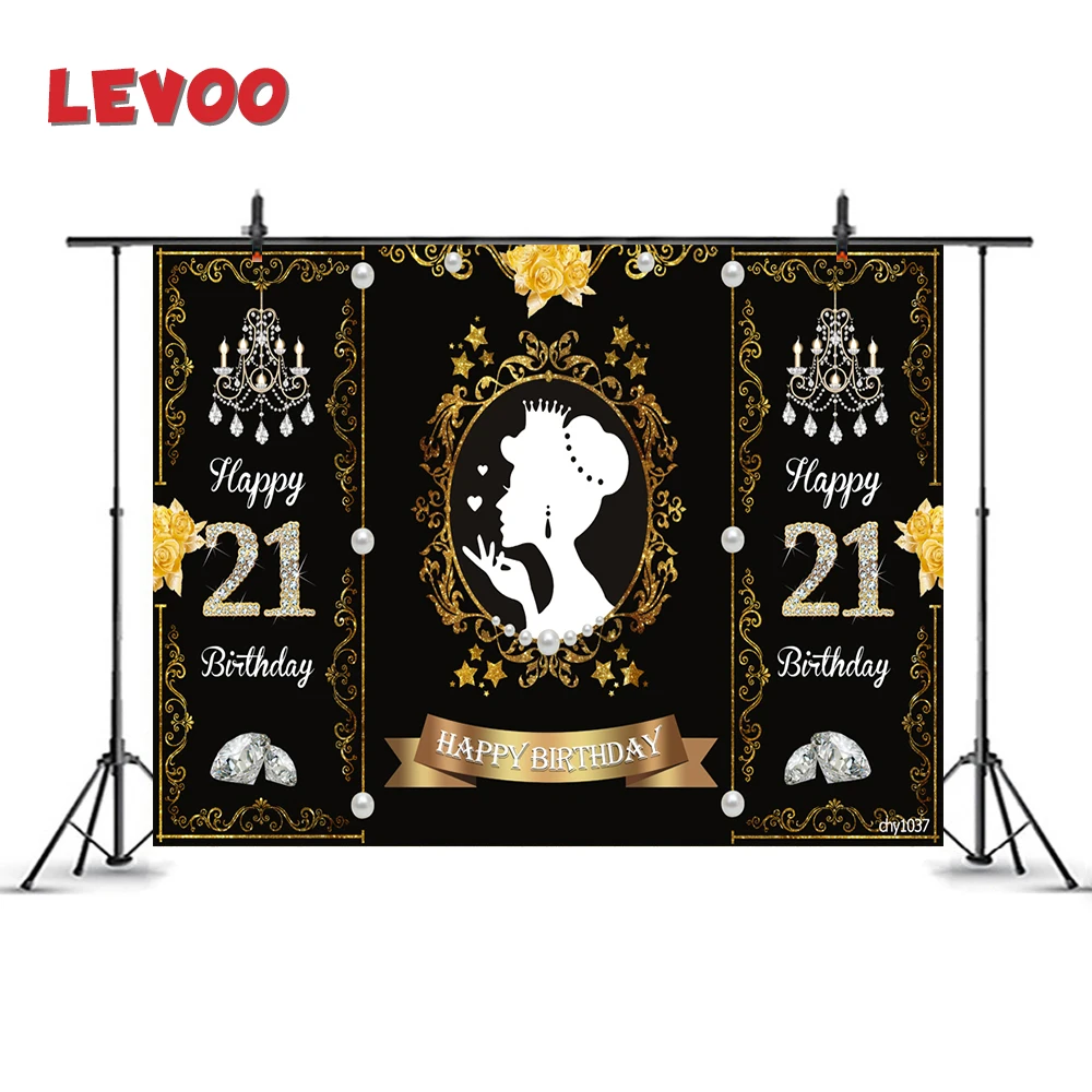 Levoo Photo Background 21St Birthday Diamond Gold Princess Queen Sfondo Fotografia Photophone Photocall Photo Studio Puntelli