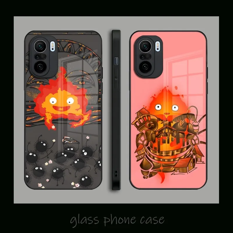 Cute Fire Calcifer Custodia Per Telefono In Vetro Per Xiaomi 12X 12Pro 11 11T 10 Lite Pro Pocof3 Redmi Note 10 9 8 Pro 9T 9A Pocox3Pro Coque