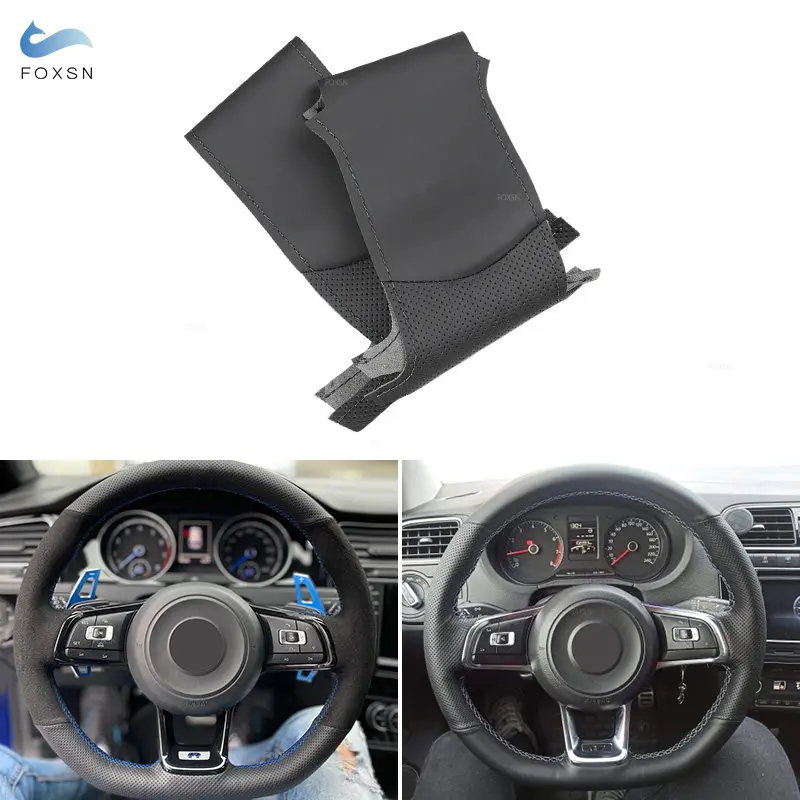 Black Perforated Microfiber Leather Car Styling Steering Wheel Cover Trim For Vw Golf 7 Gti Golf R Mk7 Polo Scirocco 2015 2016