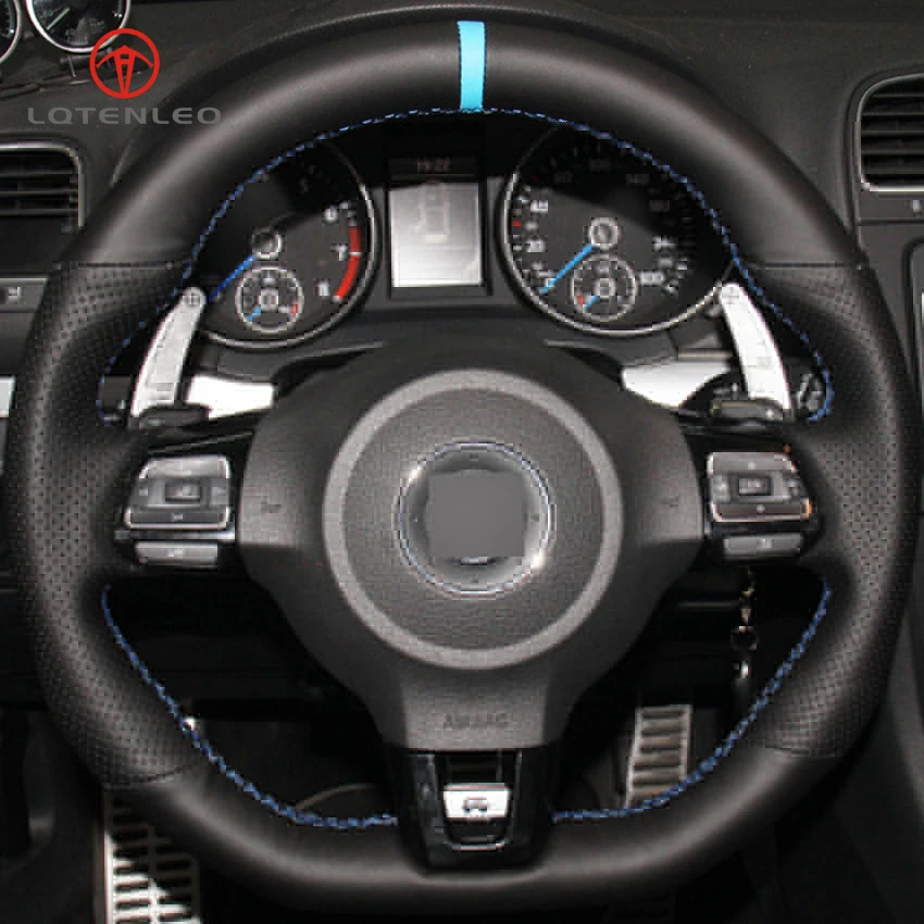 Lqtenleo Nero Del Cuoio Genuino Fai Da Te Car Steering Wheel Cover Per Volkswagen Golf 6 Gti Mk6 Vw Polo Gti Scirocco R Passat Cc