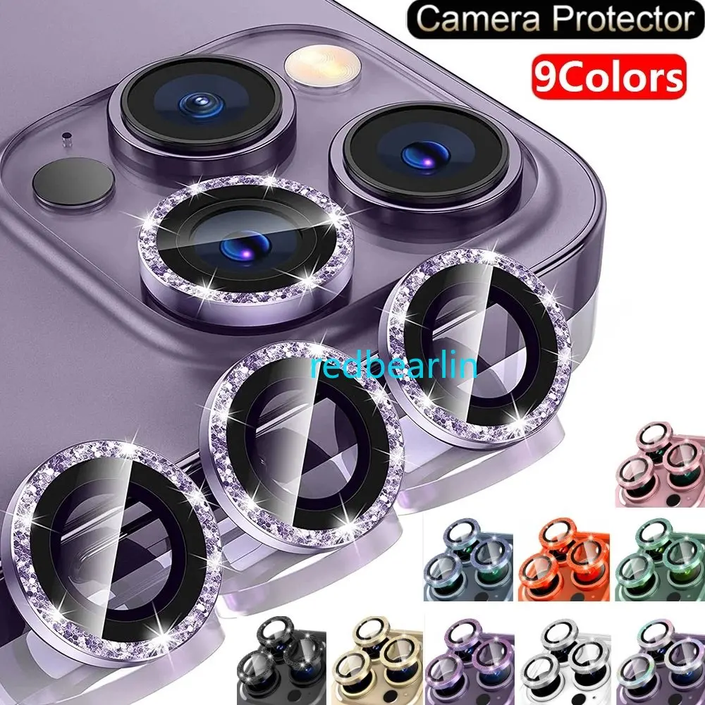 100Pcs Luxury Glitter Diamond Camera Lens Protector Per Iphone 15 11 12 13 14 Pro Max Back Camera Glass Protector Sticker Cap