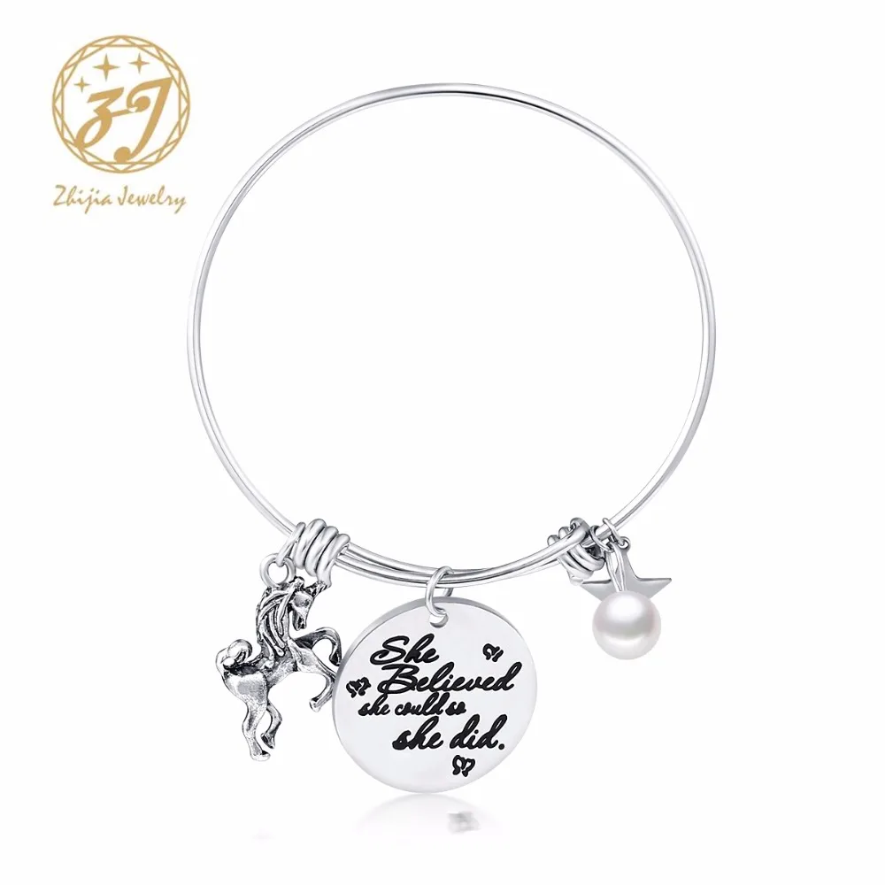 Braccialetti Per Le Ragazze Adolescenti "Lei Belived Lei Potrebbe Così Lei Ha Fatto" Inspirational Braccialetto Espandibile In Acciaio Inox Bracciale 