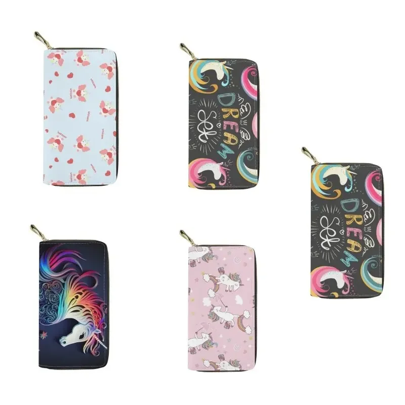 Fashion Unicorn Cartoon Women Card Holder Portafoglio Lungo Retro Laser Hologram Girls Phone Zipper Clutch Portamonete Pocket Money Bag