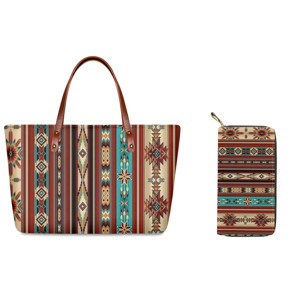 Forudesigns Seamless Colorful Aztec Pattern 2 Pz/Set Borse Da Donna Colori Sud-Ovest Portafoglio Organizzatore Cosmetico In Pelle
