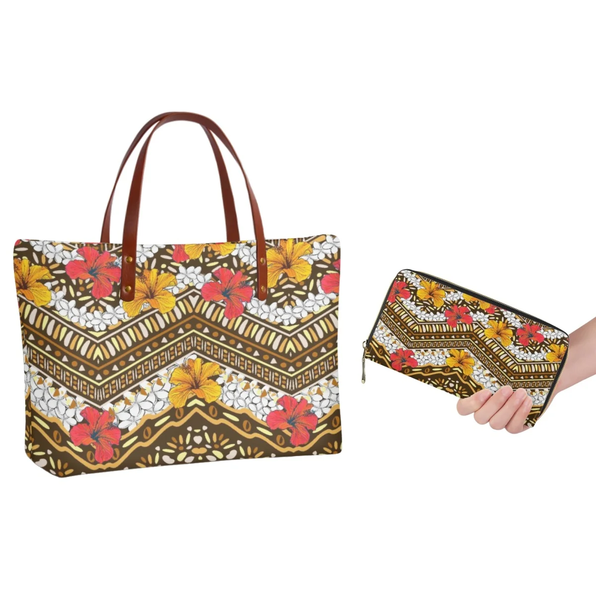 Forudesigns Street Handbag Ladies Hibiscus Floral Handbags Curve Geometry Design Package Combinazione Durevole Di Bell'Aspetto